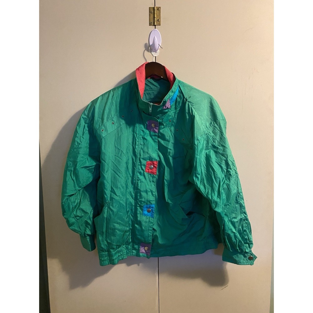 Vintage Cyclone Windbreaker Jacket Medium Green Pink Colorblock 80s 90s Retro